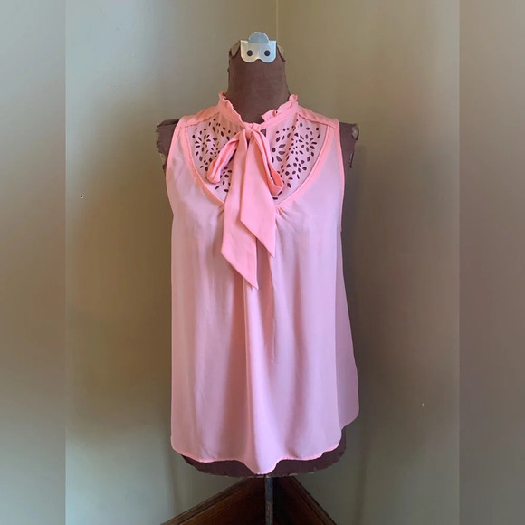 Maeve Anthropologie pink peach sleeveless blouse academia coquette feminine - Picture 1 of 10